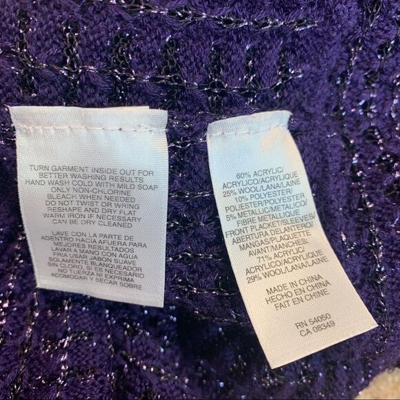 JONES New York purple metallic glitter open Front asymmetrical knit cardigan S - Picture 7 of 10